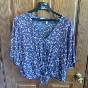 LUQ Floral Knot-Front Blouse